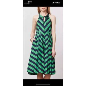 Anthropologie Green and Blue Striped Midi Dress